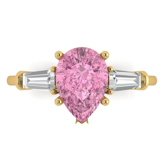 Clara Pucci 14K Yellow Gold 2.5ct Pink Three-Stone Ring for Women