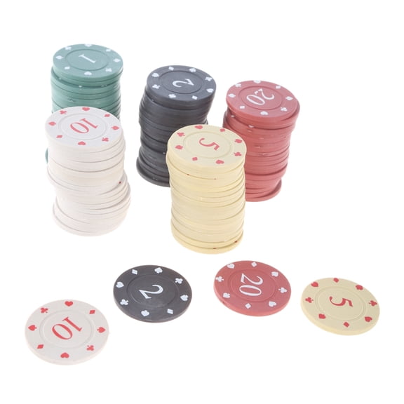100Pcs Plastic Casino Poker Chip Roulettes Game Bingo Chip with Value Teaching Coin Counting Counters Poker Chip