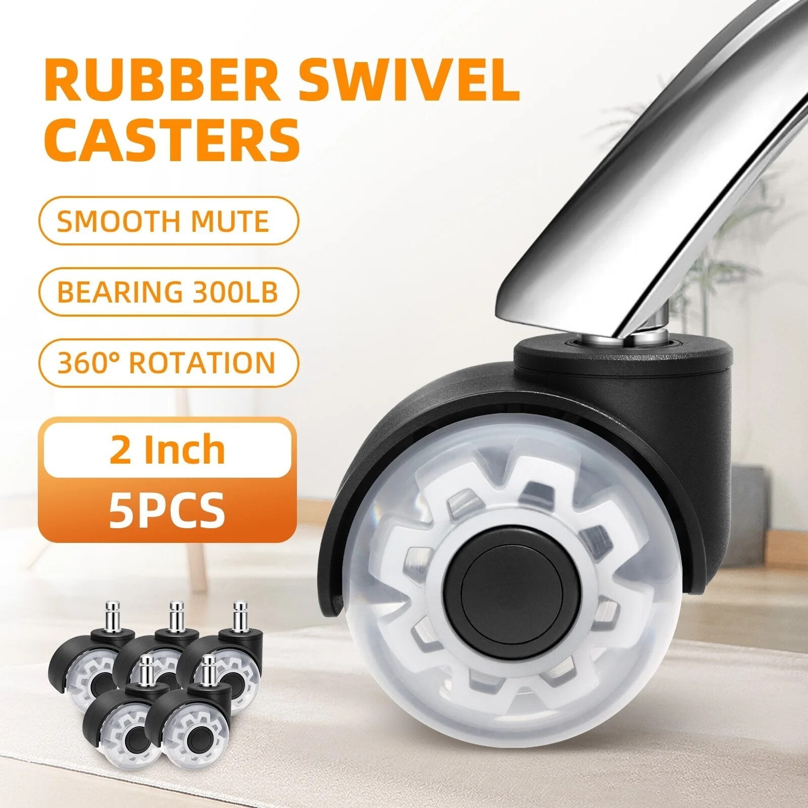 5PCS Universal Mute Wheel Office Chair Caster Swivel Rubber Soft Safe Rollers Furniture Hardware Chair Wheels For Desk Office ,Reliable