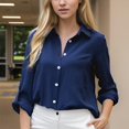 thumbnail image 3 of Weardear Women Business Casual Shirts Roll Up Sleeve Button Down Shirts V Neck Loose Plain Chiffon Tops Tunic Blouse, 3 of 8