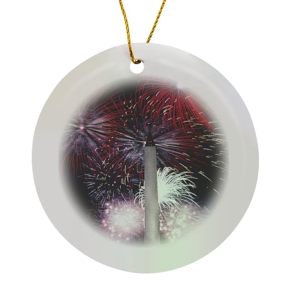 3drose, Washington Monument Fireworks, Circle Porcelain Ornament