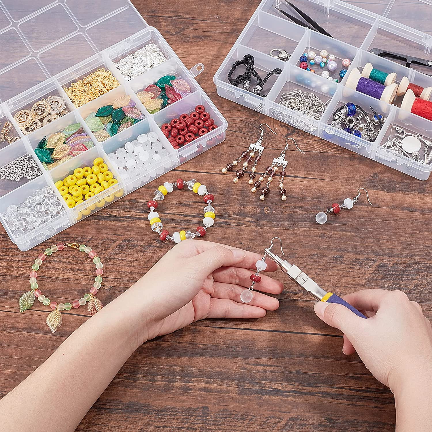 4PCS 12 Grids Plastic Storage Box Jewellery Box Compartment Organizer Earring Storage Containers Clear Plastic Bead Case(8.9x6x1.2Inch) colorful DIY