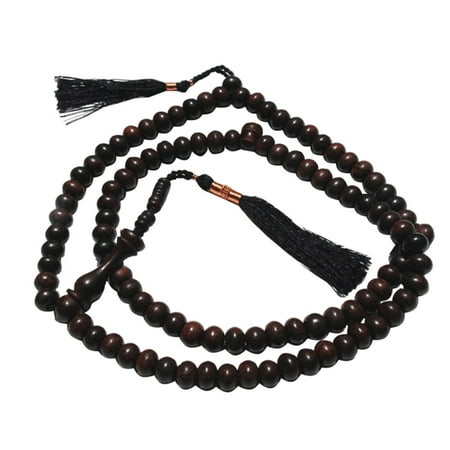 - TheTasbih Natural Tamarind Wood Tasbih Prayer Beads 8mm 99-bead with Copper Decorated Black Tassels