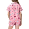 thumbnail image 4 of Pyjamas pour Tout-Petits Filles Ensemble de Pyjamas en Satin 2 Pcs pour Enfants Imprimé Graphique Chemise à Manches Courtes avec Boutons Ensemble de Shorts Pyjama Enfant Fille Rose 10 Ans-11 Ans, 4 of 4