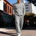 thumbnail image 2 of Dresfit Sweat Suits Men Winter Elastic Waist Sweatsuits Long Sleeve Sweatshirts & Jogging Sweatpants Big and Tall Running Tracksuit Set Drawsting Gym Loungewear Light Gray M, 2 of 9