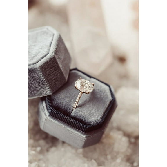 SOLITAIRE JEWELS 2.6CT Oval Cut Moissanite Solitaire with Pave Accent Engagement Ring 10K Rose Gold