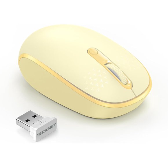 ERDS-Wireless Mouse, 2.4G Quiet Computer Mouse with USB Receiver, 4 Buttons Portable Cordless Mice for Chromebook, Laptop, PC, Mac, 800/1200/1600 DPI - Yellow
