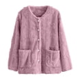 thumbnail image 6 of Women's Sleepwear Cardigan, Fleece Long Sleeve Button Front Jacket with Pockets, Warm Lounge Sleep Top, Cozy Home Indoor Wear | VerBelle,Hot Pink XL, 6 of 9