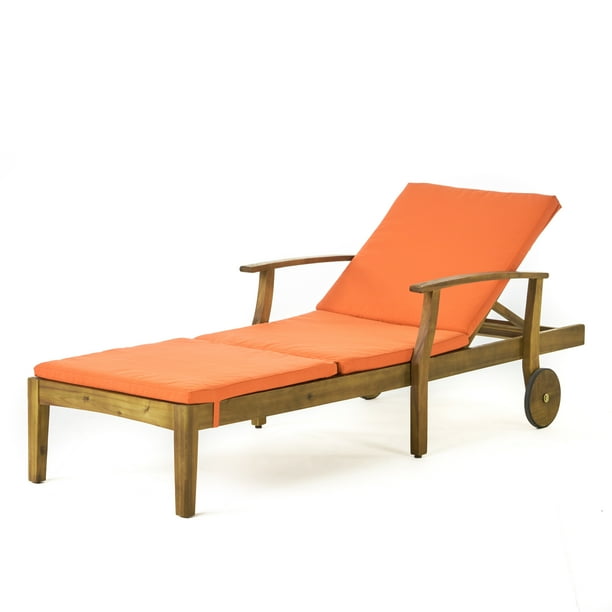 Daisy Outdoor Chaise Lounge with Weather Resistant Cushion, Teak Finish