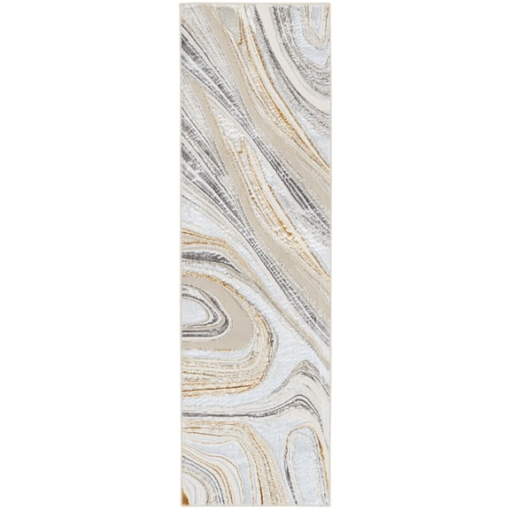 Nourison Glam Marble Indoor Area Rug Grey Gold 2'3" x 7'6"