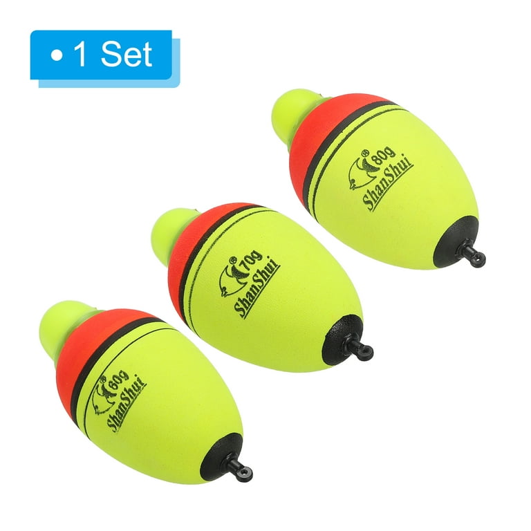 Uxcell 2.1oz 2.5oz 2.8oz Lighted Fishing Slip Bobbers Eva Green Red LED Light Up Fishing Float, Yellow, 3 Pack