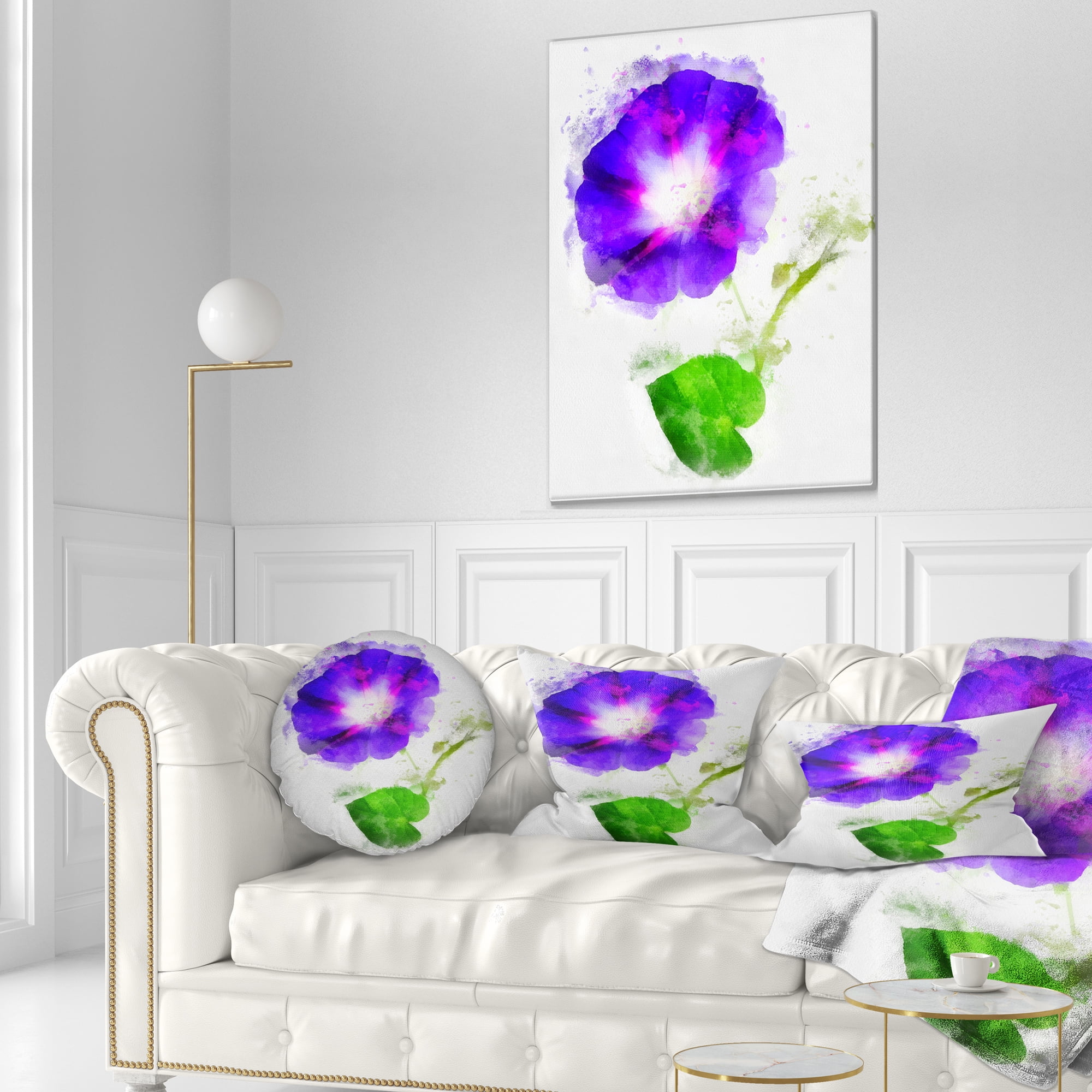 Designart Blue Gentiana Alpina Illustration - Floral Throw Pillow - 12x20