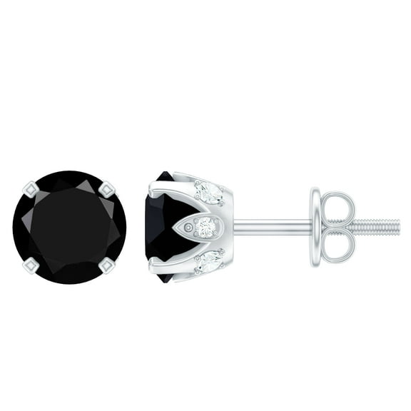 Rosec Jewels Lab Grown Black Diamond Stud Earrings (6 mm, AAAA Grade) - Black Diamond Earrings with Screw on Backs, 925 Sterling Silver