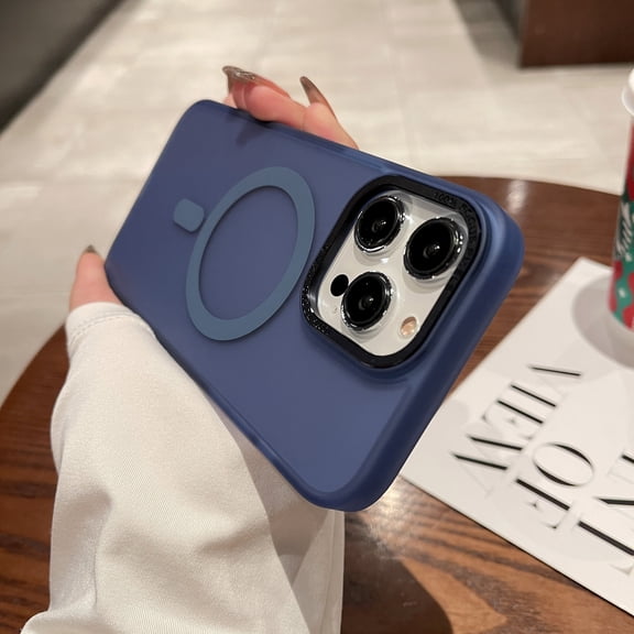 Matte Clear Phone Case for iPhone 13 Pro 6.1 inch - Compatible with MagSafe Charger - Magnetic Phone Case with Enhanced Magnet & Protective TPU Frame - Navyblue