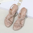 thumbnail image 4 of Woman Sandals Women Shoes Thick Sole Wedge Sandals Fashion Pearl Outdoor Beach Bohemian Sandals Pink 37, 4 of 7