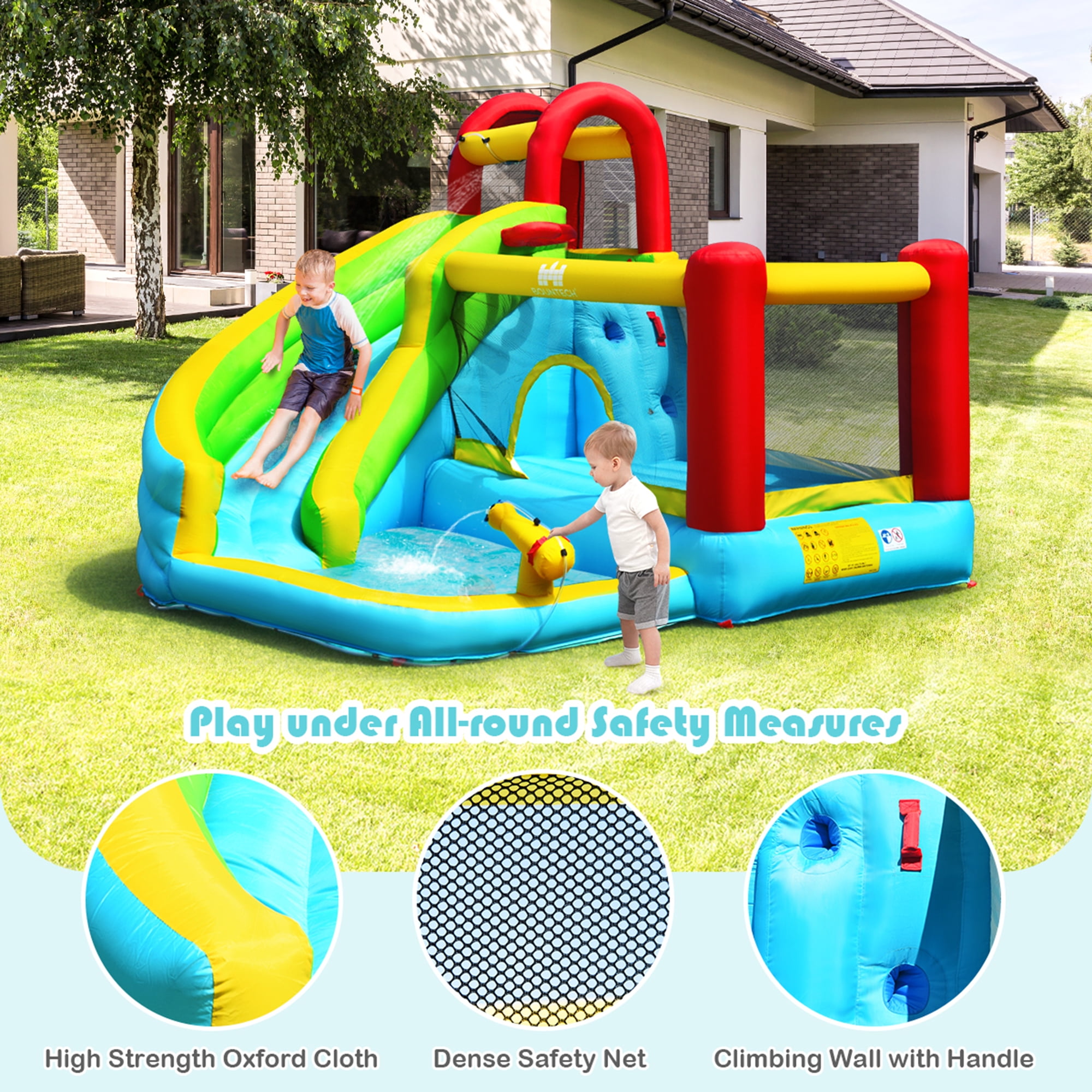 Gymax Inflatable Kids Water Slide Jumper Bounce House Splash Water Pool W/ 735W Blower