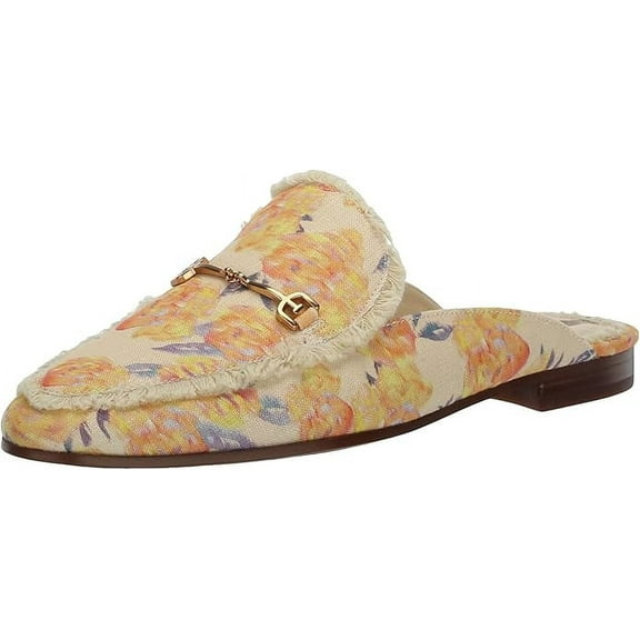Sam Edelman Linnie Apricot Multi Fray Slip On Round Toe Flat Dress Mules Shoes (Apricot Multi Fray, 5)