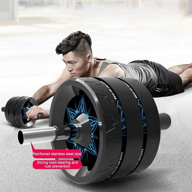Entrenador de músculos abdominales Rueda abdominal de agarre largo para oficina de gimnasio (negro azul)