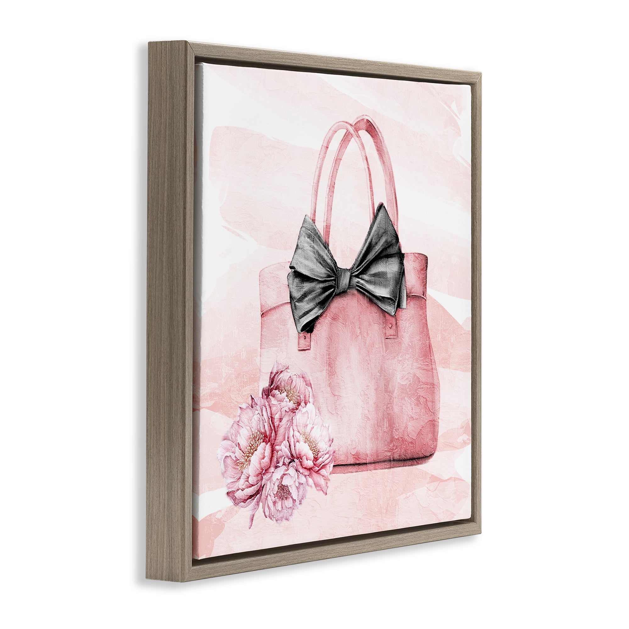 Stupell Industries Glam Time Handbag Brown Framed Floater Canvas Wall Art, design by Kim Allen
