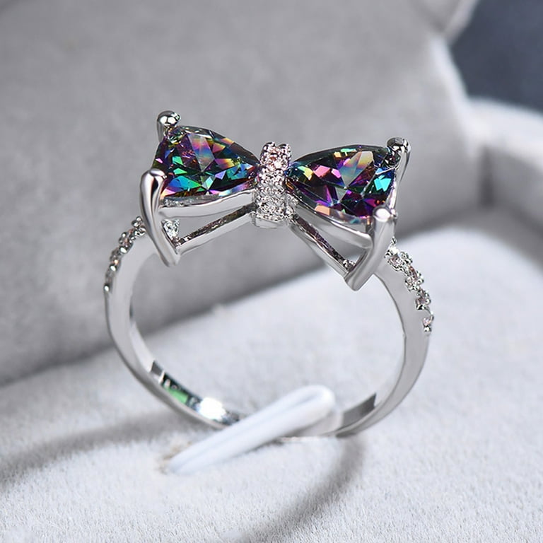 Silver Butterfly Diamante Ring Set