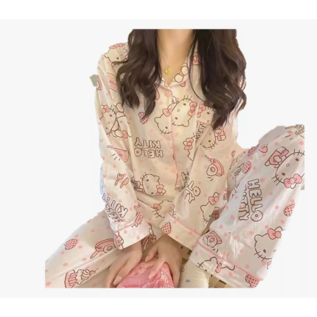 Pijama Hello Kitty para primavera y otoño, dulces y lindos japoneses