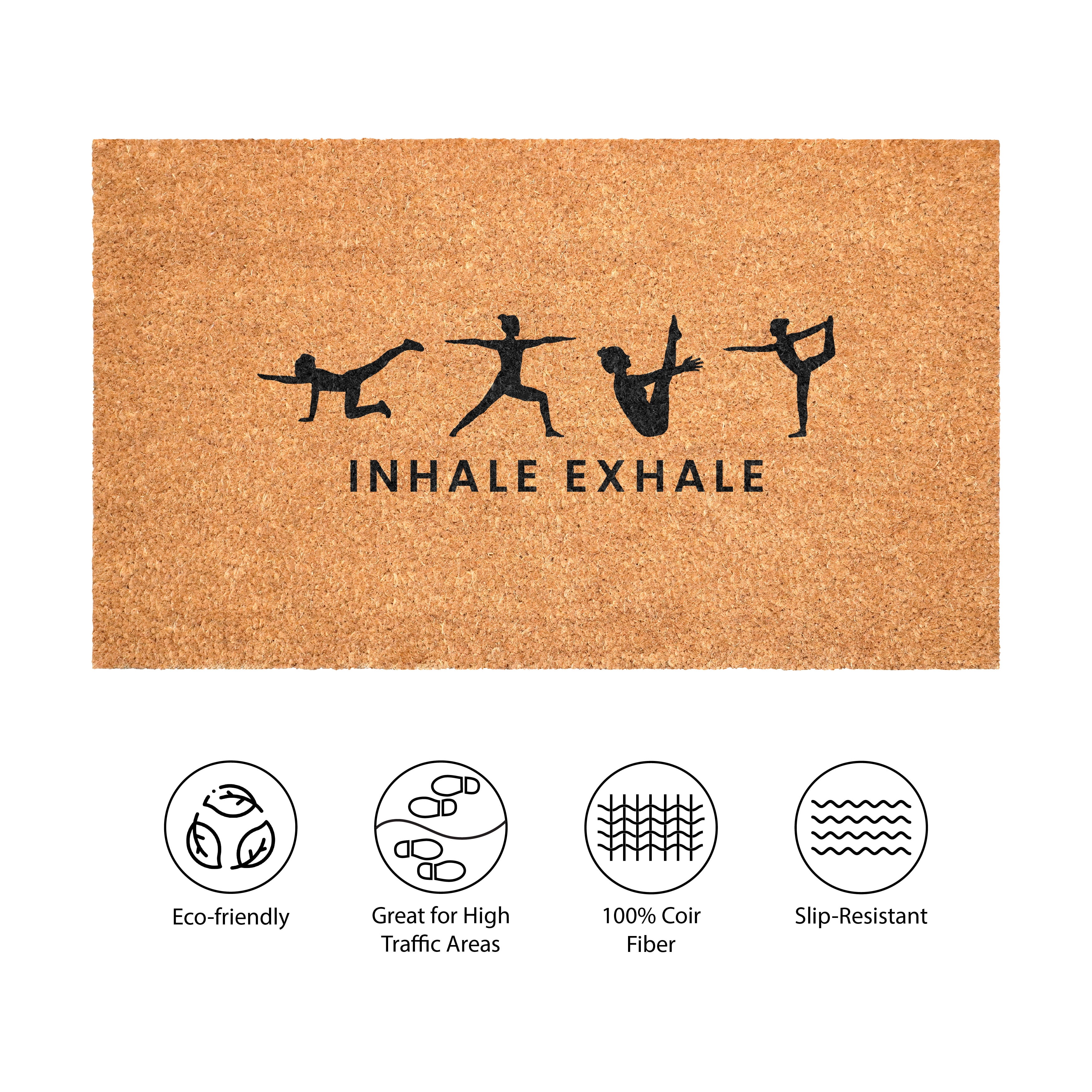Inhale Exhale Silhouette Non Slip Vinyl Backing, Front Doormat, Entryway Doormat, 24"x36"