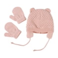 thumbnail image 1 of Seyurigaoka Kids Winter Knitted Hat Gloves Sets, Toddler Fleece Lining Warm Earflap Cap with Solid Color Gloves Set, 1 of 5