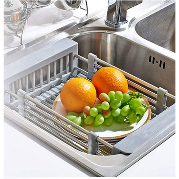 Expandable Dish Drying Rack, Sink Drain Pipes, Stainless Steel Kitchen