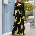 thumbnail image 4 of Bananas On Black Background Women's Long Dress Long Sleeves Dress Vintage Dresses Party Maxi Dress High Waist Dress, 4 of 4