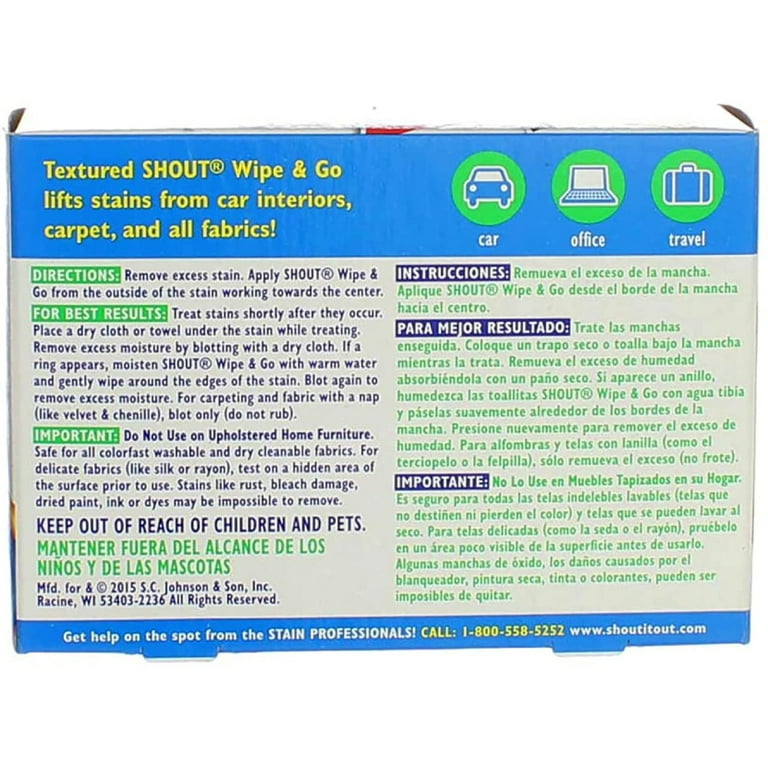 Shout Wipe & Go Instant Stain Remover - 12ct : Target
