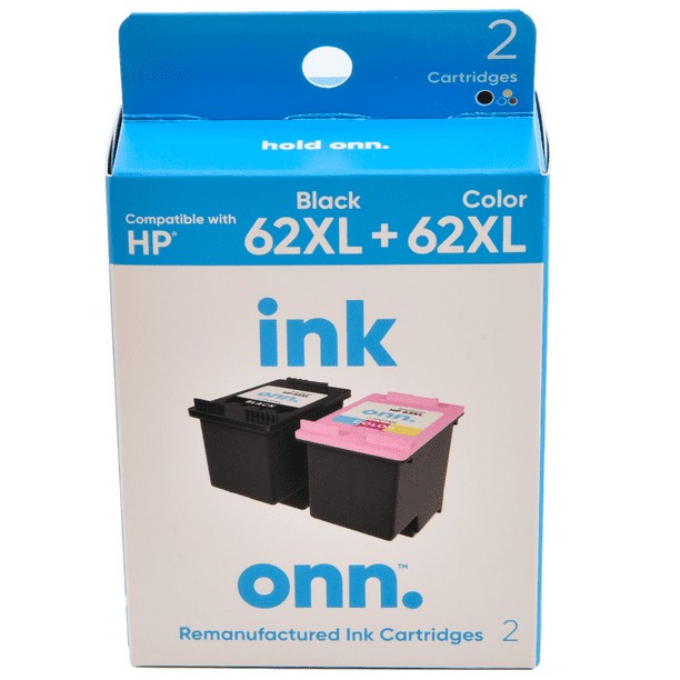 onn. Remanufactured Ink Cartridge, HP 62XL Black, 62XL TriColor (Cyan