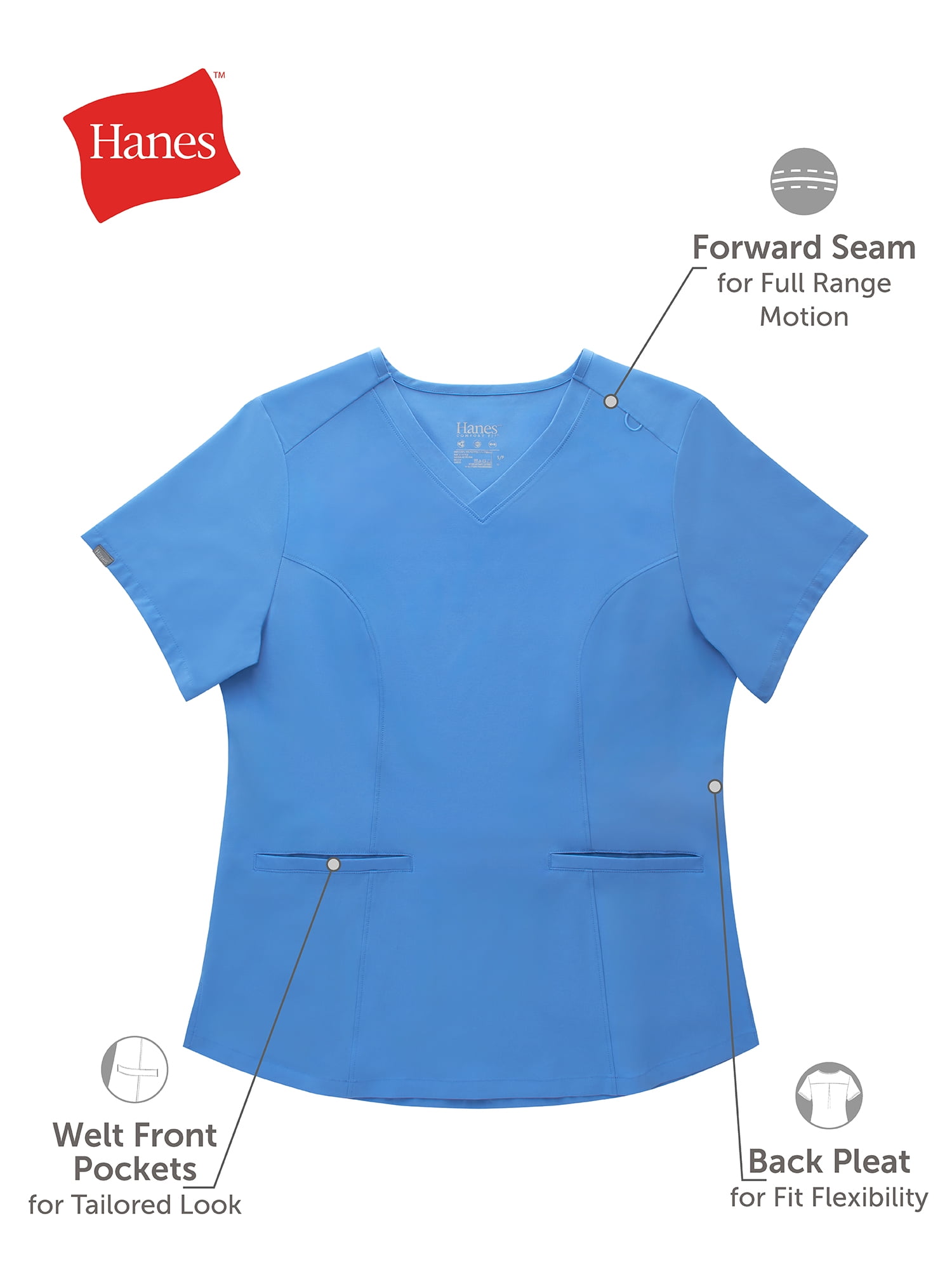 Hanes Womens Scrubs V-Neck Scrub Top, Comfort Fit, 2 Pockets, Sizes XS-3XL