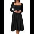 thumbnail image 3 of Vestido Midi Informal de Larga con Cuello Cuadrado para Mujer, Moda de y Otoño Negro L, 3 of 10