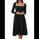 thumbnail image 3 of Vestido Midi Informal de Larga con Cuello Cuadrado para Mujer, Moda de y Otoño Negro S, 3 of 10