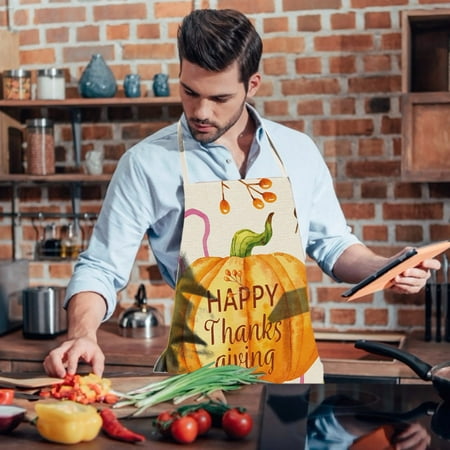 

AQITTI Household Goods Linen Thanksgiving Day Apron Sunflower Pumpkin Creative Apron Kitchen Housework Oil Repellent Antifouling Apron Home Decoration Household Tool