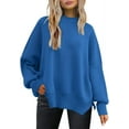 thumbnail image 1 of ORUYROP Women's Crewneck Batwing Long Sleeve Sweater 2023 Fall Oversized Ribbed Knit Side Slit Pullover Top, 1 of 7