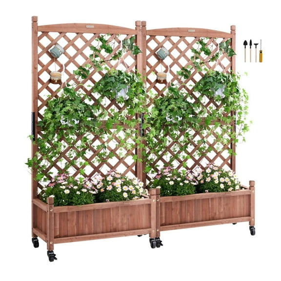 Wqmh 2 PCS Wood Planter with Trellis,30" x 13" x 61.4" Outdoor Raised Garden Bed with Drainage Holes, Free-Standing Trellis Planter Box for Vine Climbing Plants Flowers in Garden, Patio, Balcony