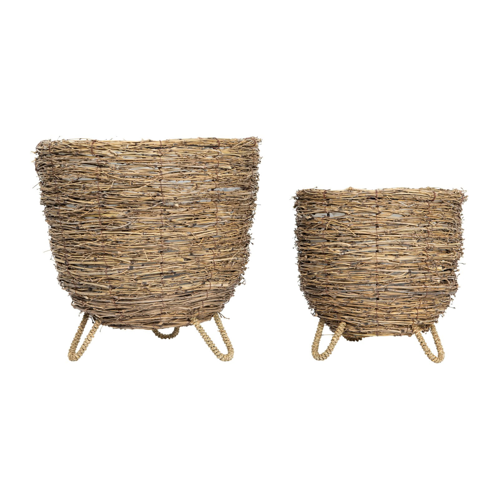 3R Studios Woven Natural Bamboo Basket Planter with Clothespin Legs