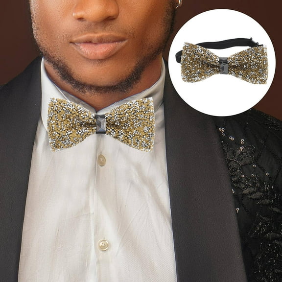 TABLZONE Glamorous Golden Rhinestone Mens Sequin Bow Tie for Party Stage Performances Size 1
