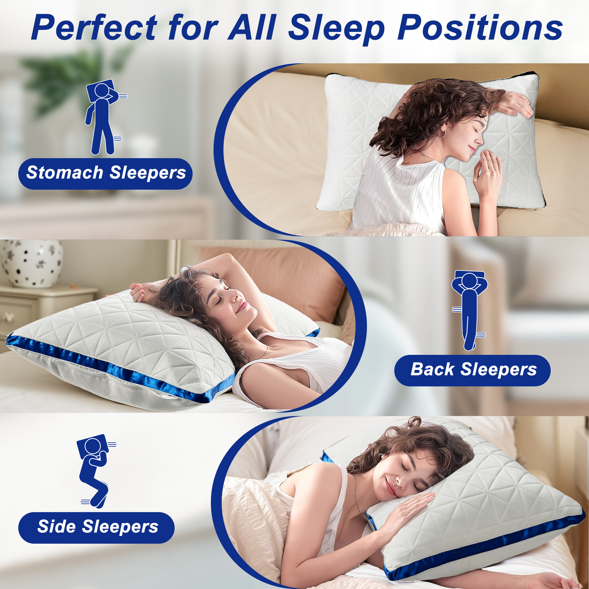 Pillows Set of 2, Soft Bed Pillows Standard, Gusseted Quilted Hotel Pillows for Side, Back or Stomach Sleepers