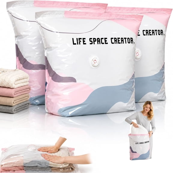 3 Pack No Pump Vacuum Storage Bags, 28×20×12 Inch 3D Jumbo Cube Press & Seal Space Saver Compression Bags for Clothes Comforters Bedding Off-Season Home Travel Organization