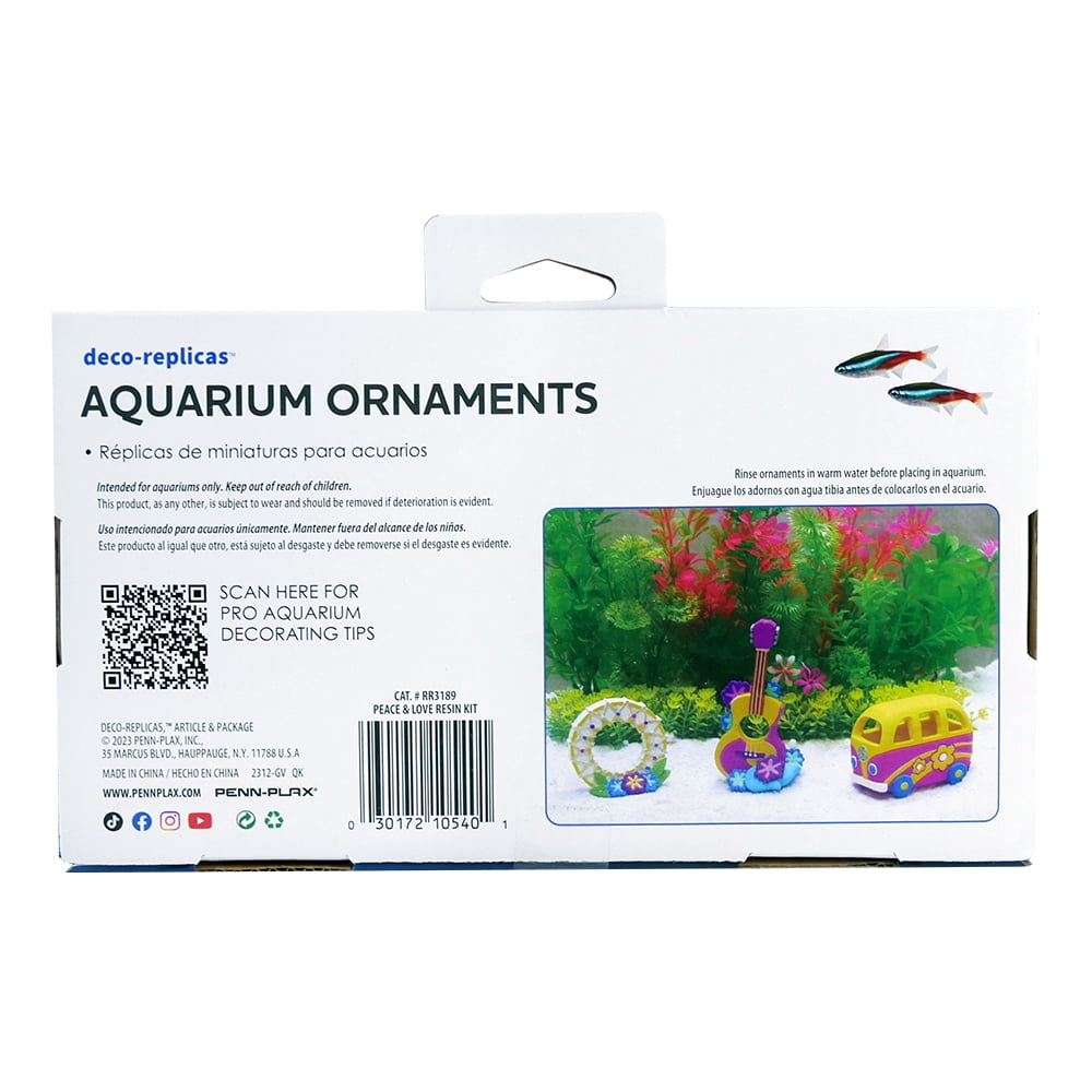 Penn-Plax Peace & Love Resin Kit Aquarium Decor for Fish Tanks - Purple & Yellow Accents - Small
