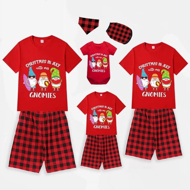Pijamas familiares a juego de Navidad, conjuntos de Pijamas cortos negros y rojos, My Gnomies, en julio
