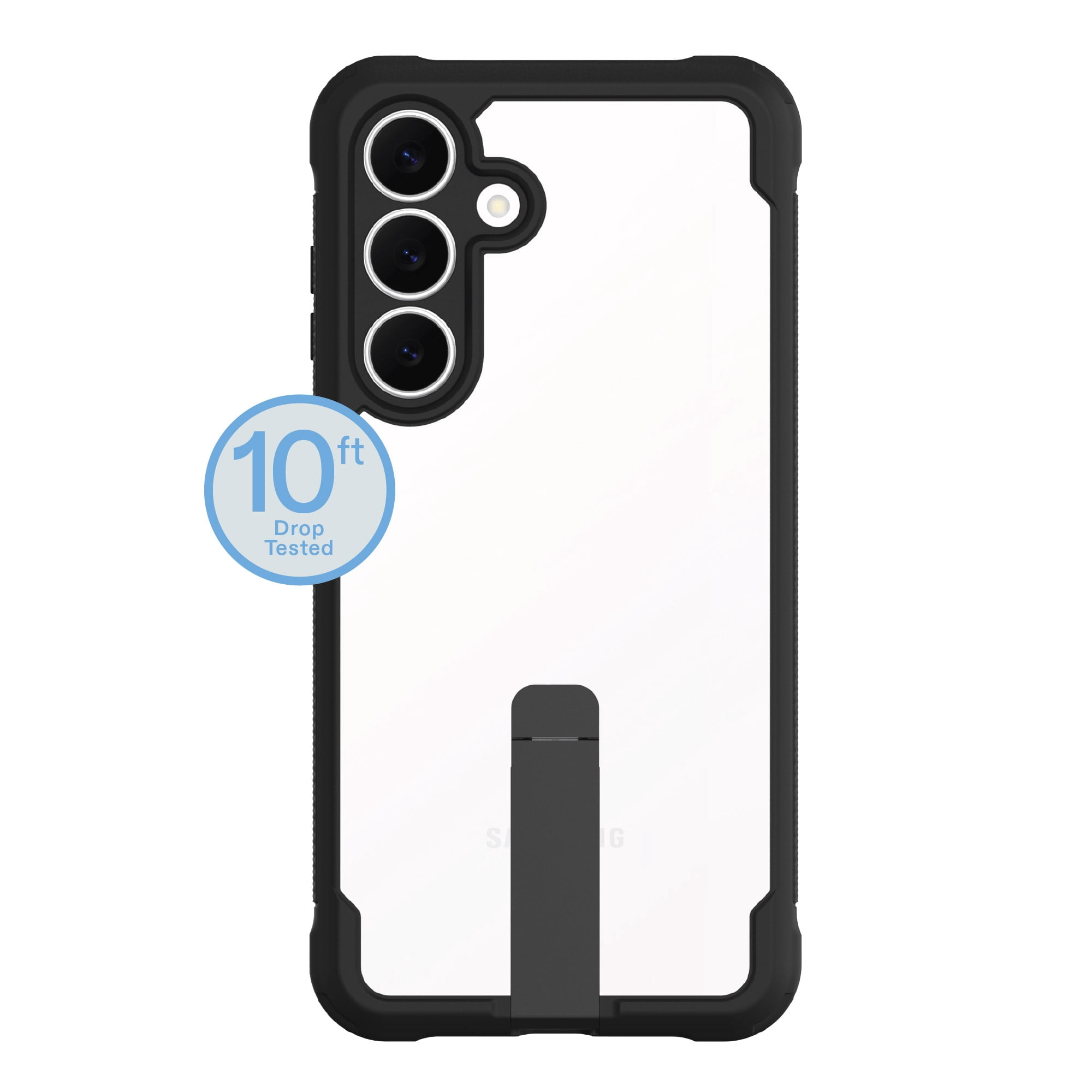 onn Dual-Layer Phone Case with Kickstand for Samsung Galaxy S25 FE - Black/Clear