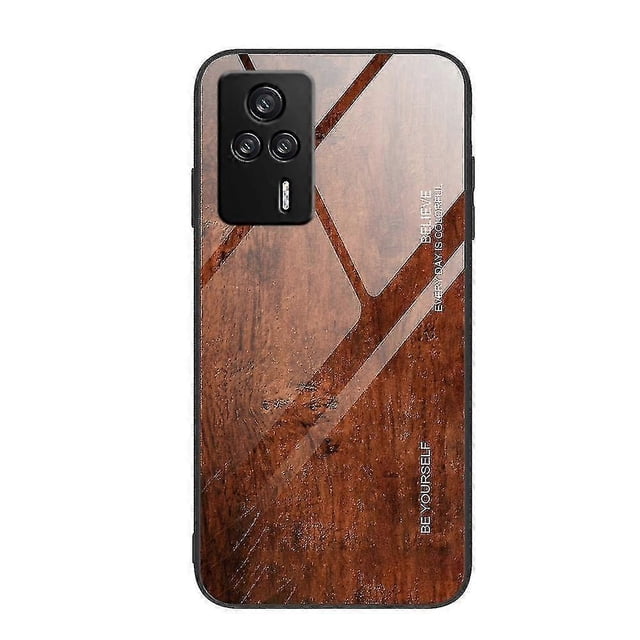 Funda de vidrio con vetas de madera para Xiaomi Redmi K60e, marrón oscuro