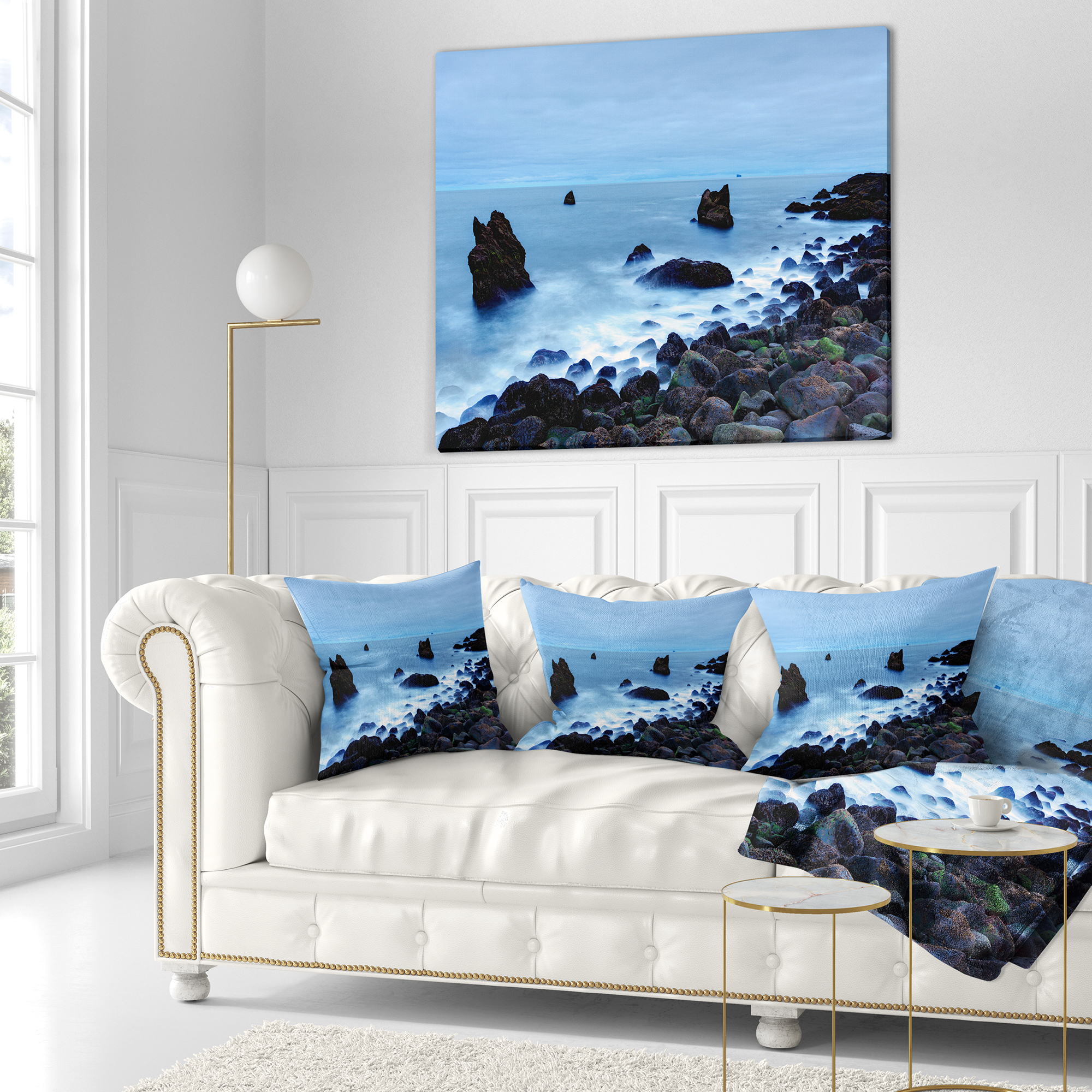 Designart Rocky Coast near Raykjanes - Seashore Throw Pillow - 16x16