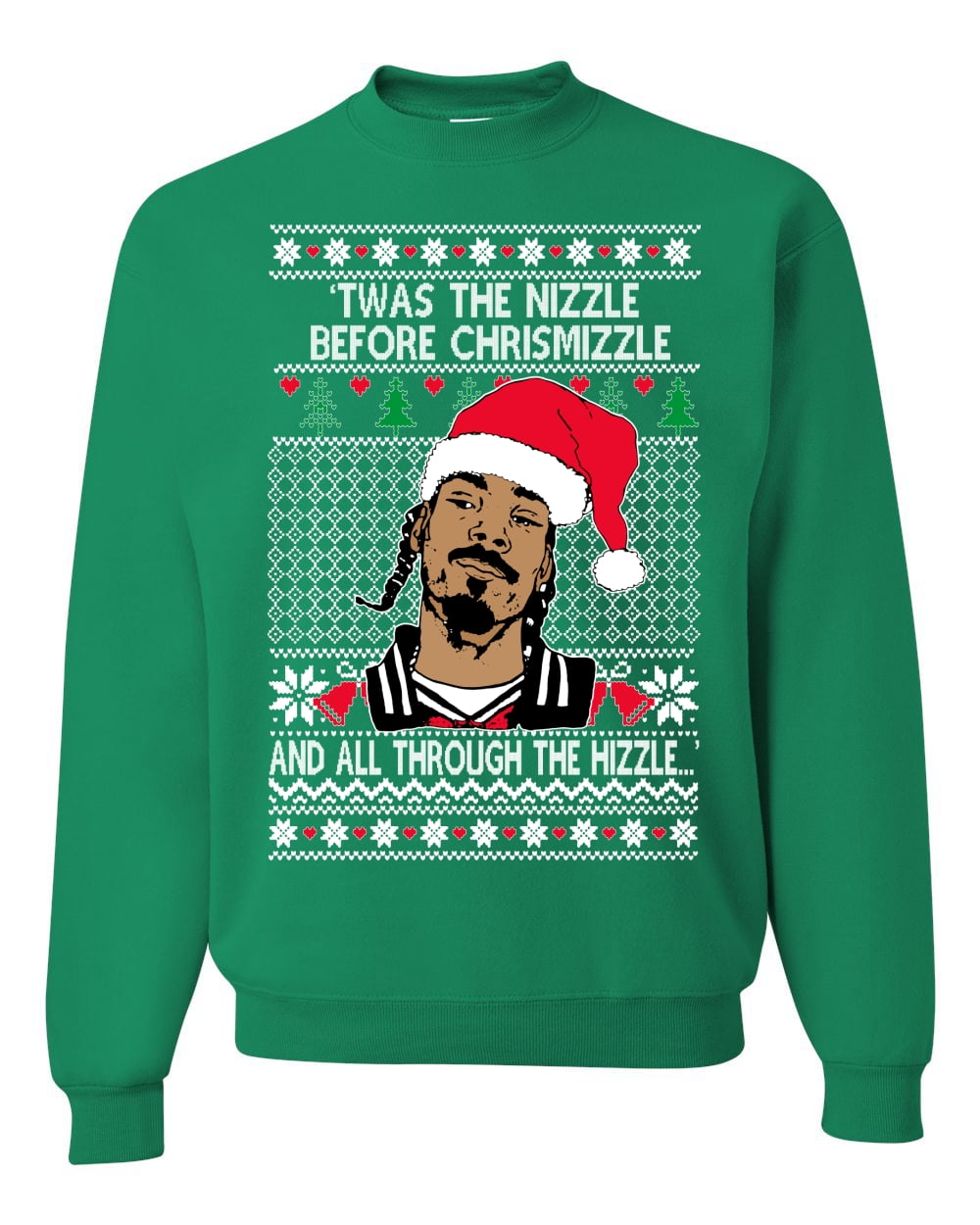 Wild Bobby Funny Dogg Ugly Christmas Sweater, Fo Shizzle Dizzle Chrismizzle Ugly Christmas Sweater Unisex Crewneck Graphic Sweatshirt, Kelly, X-Large,