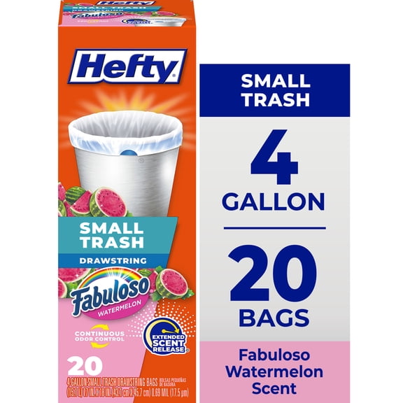 Hefty Small Trash Bags, Fabuloso Watermelon Scent, 4 Gallon, 20 Count