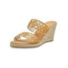 ANDRE ASSOUS Womens Gold Geometric Double Band1" Platform Embroidered Padded Anja Round Toe Wedge Slip On Leather Dress Espadrille Shoes 41