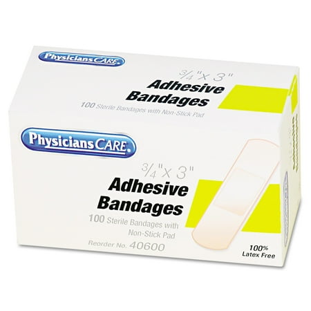 PhysiciansCare by First Aid Only First Aid Plastic Bandages, 3/4" x 3", 100/Box